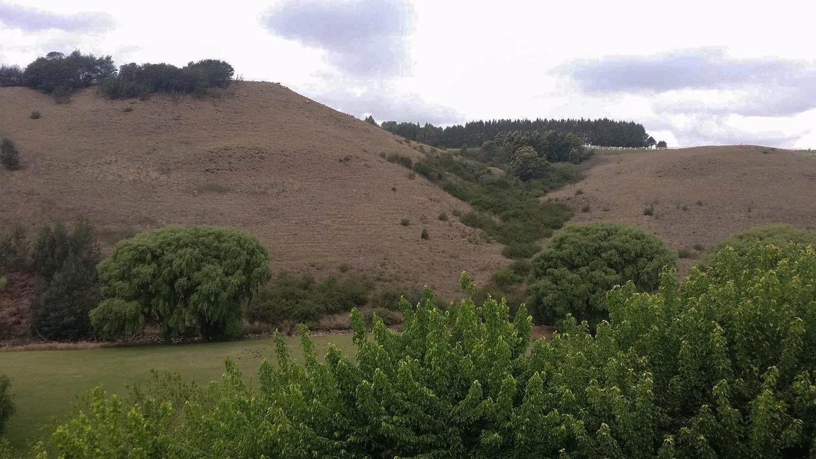 Green rolling hills under a cloudy sky