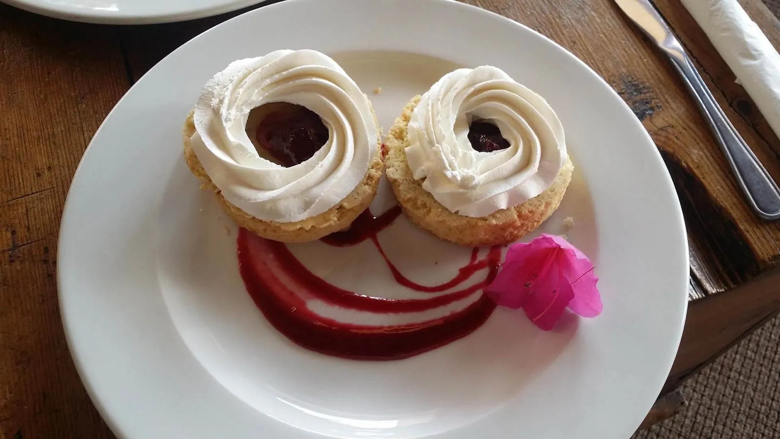 A dessert plated to look like a smiling face