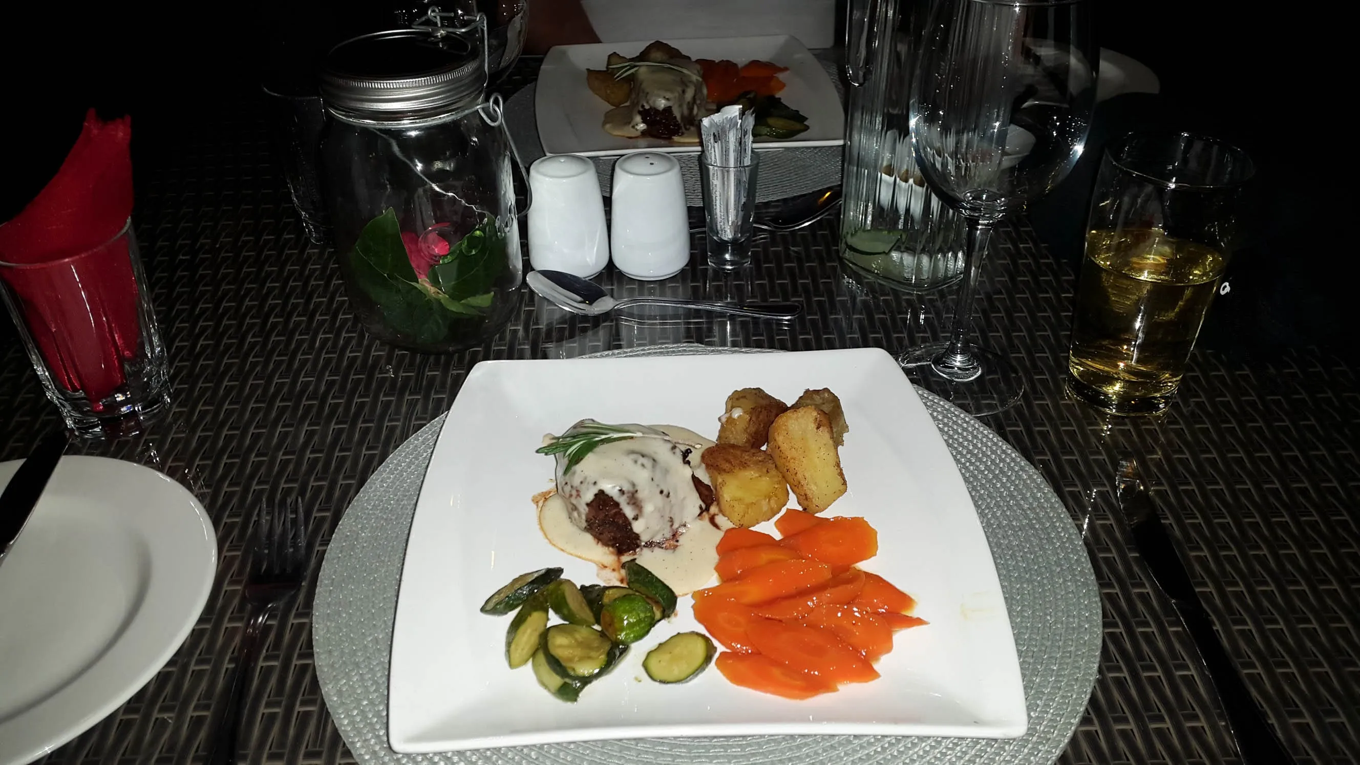 Dinner plated and served on the deck