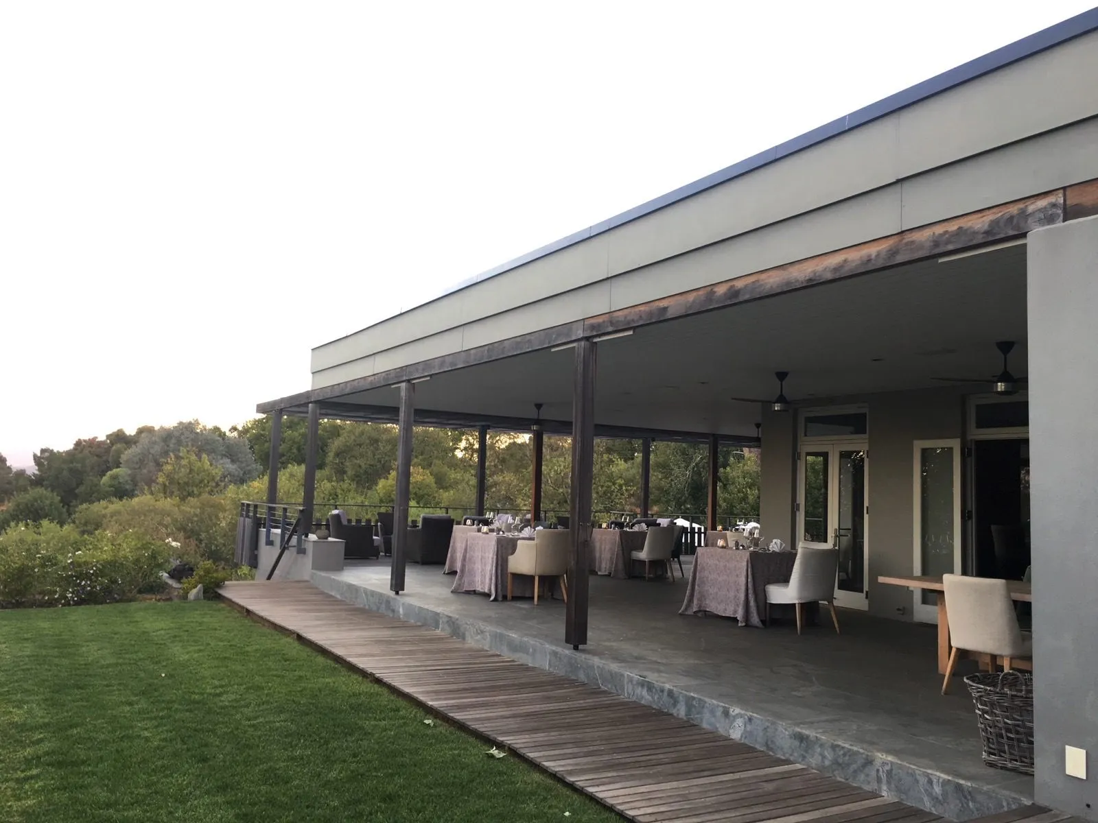 The long verandah looking out over the lawn