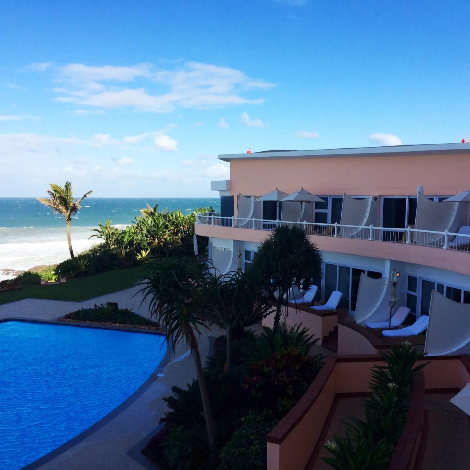 The pool and the sea from the hotel
