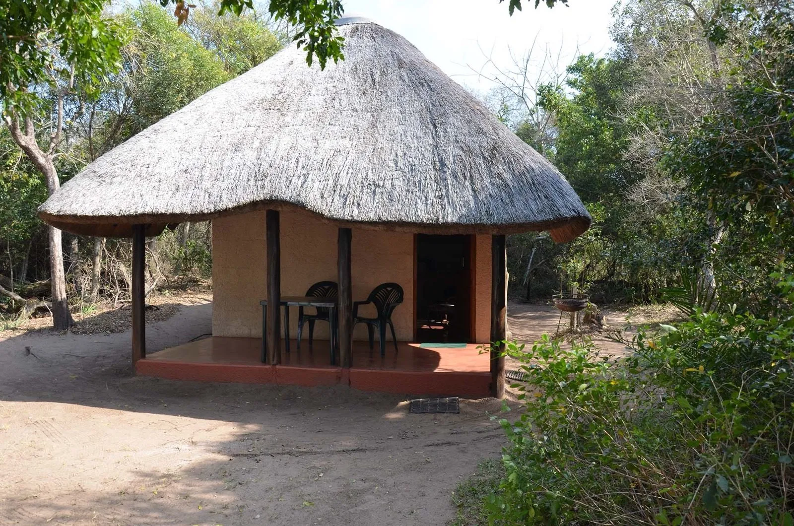 A thatched rondavel among the trees