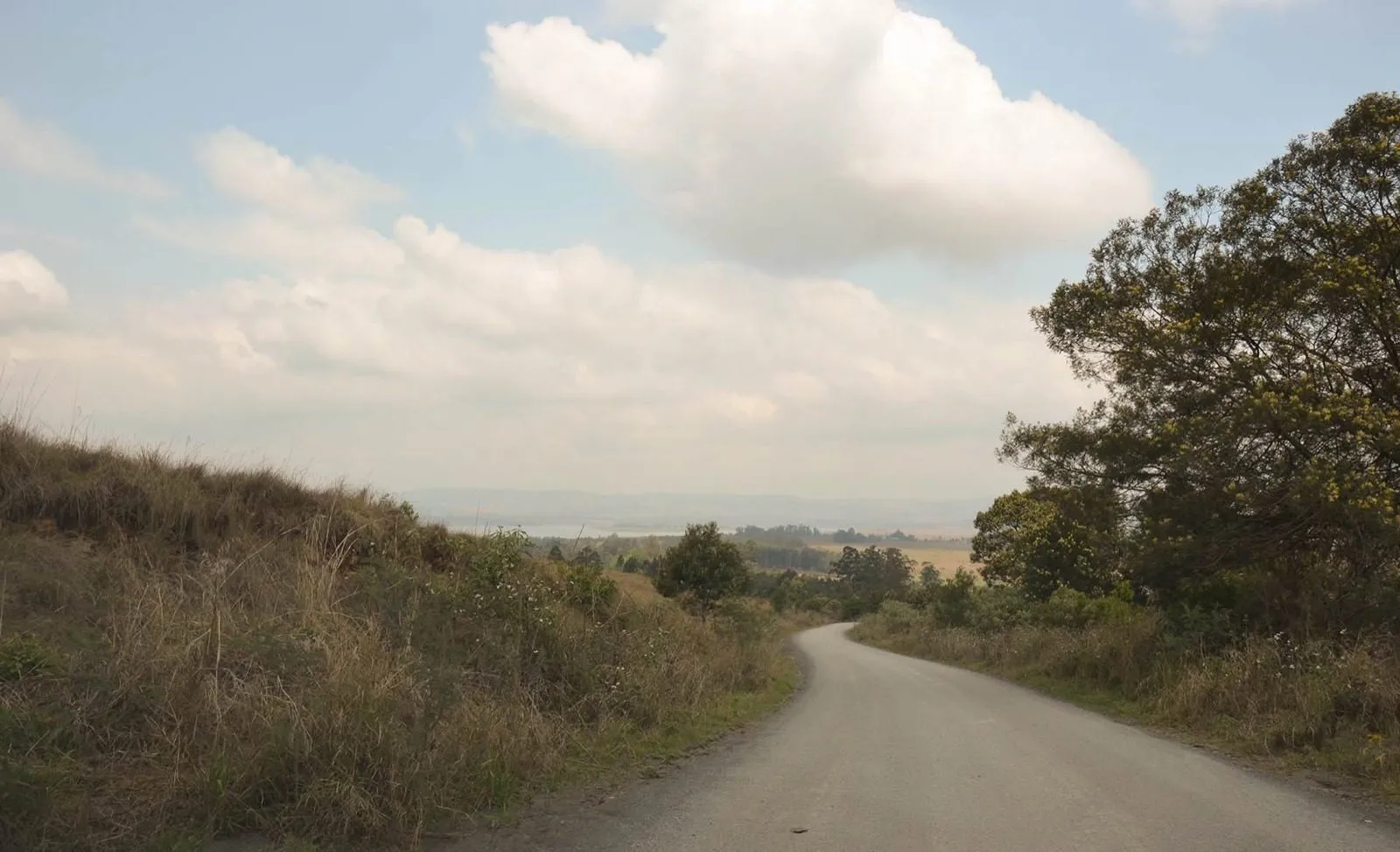 A gravel road running out across open farmland
