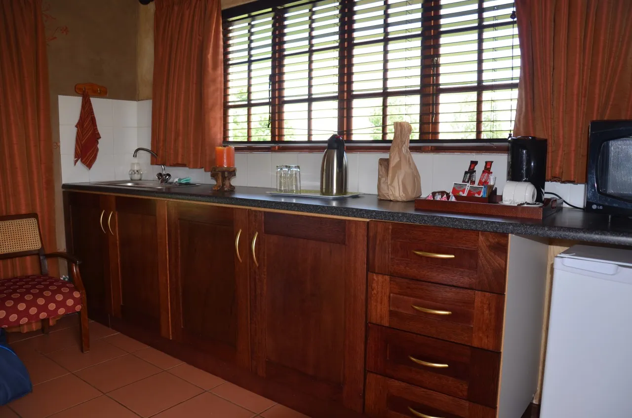 The room's kitchenette, set up for a self-catering weekend