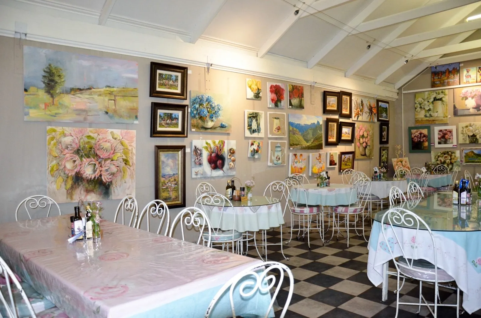 The tea room, pictures on every wall