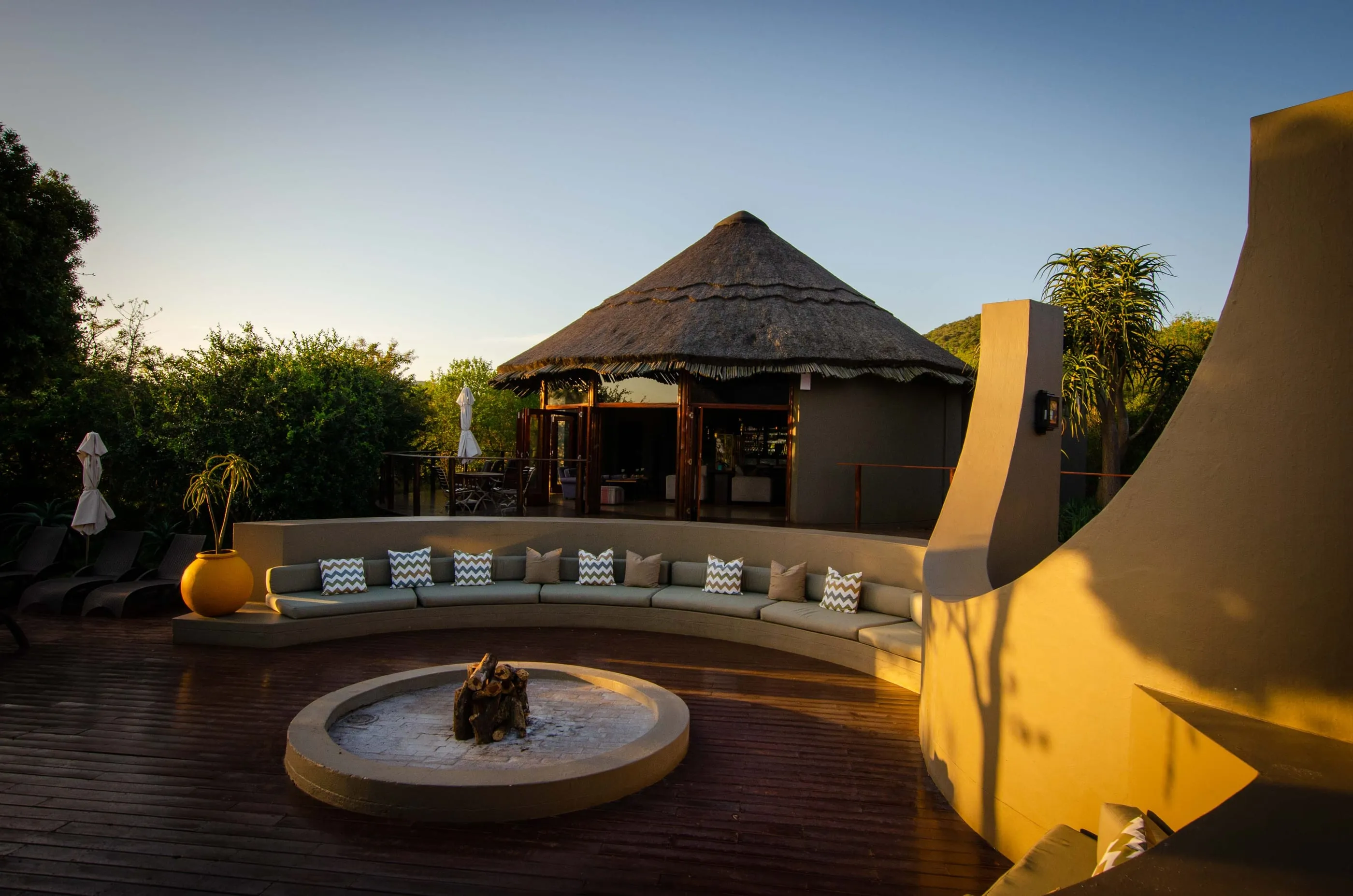 The bush boma and fire pit set for dinner