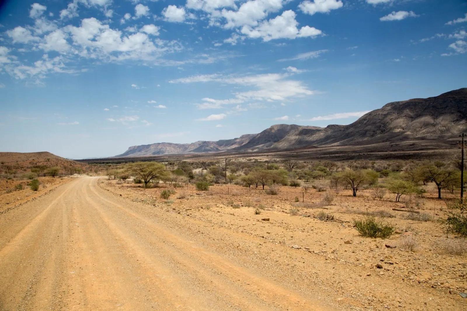 The gravel road running away into the hills