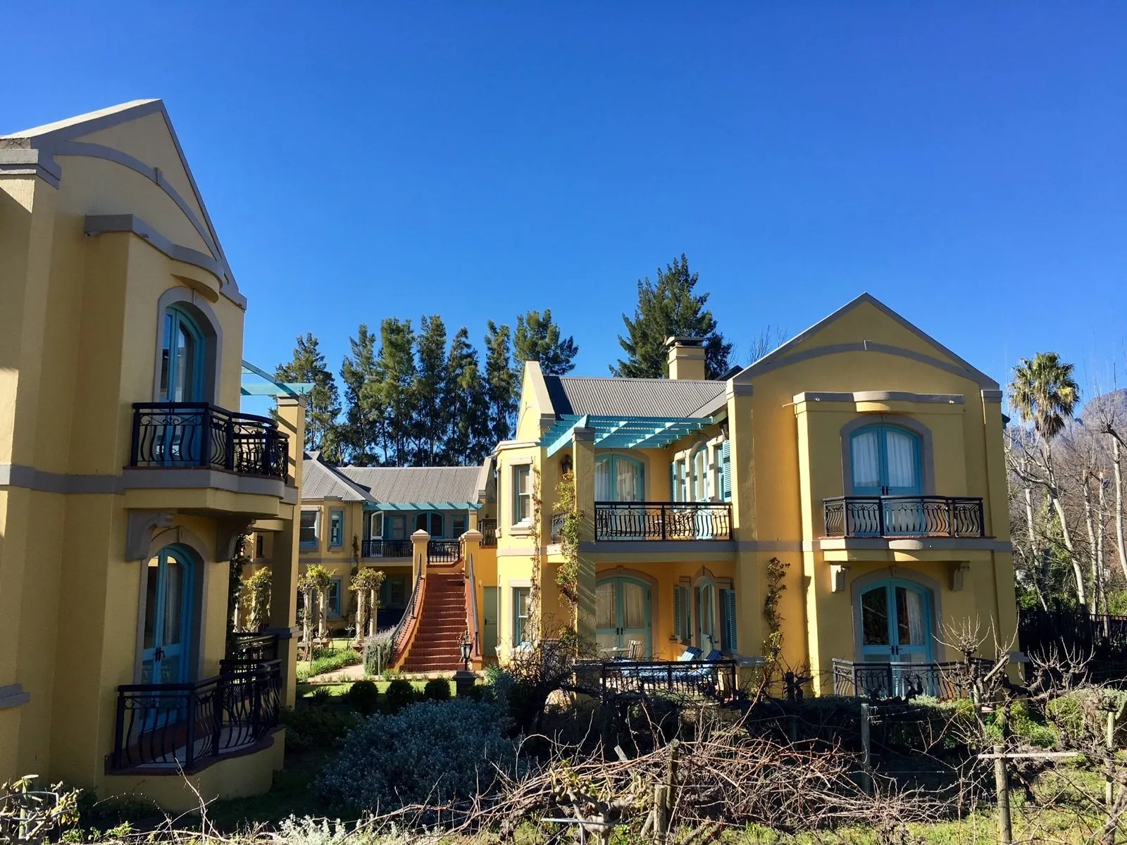 The villas across the lawn