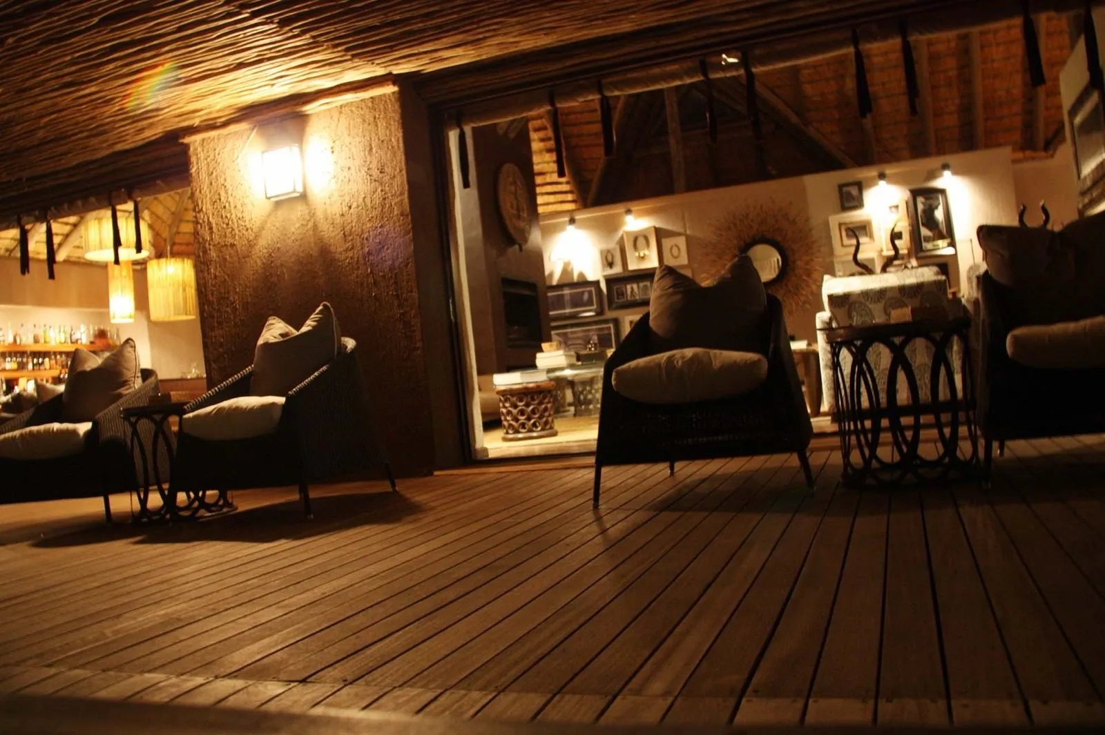 The lodge deck at dusk