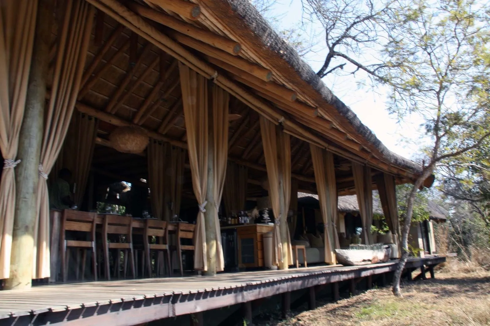 The long deck running along the front