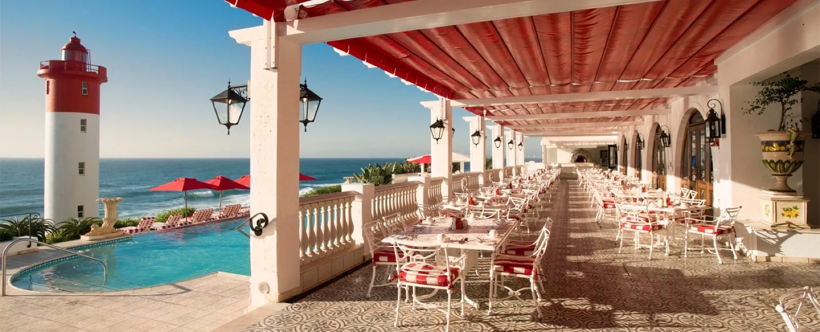 The lighthouse beyond the pool terrace