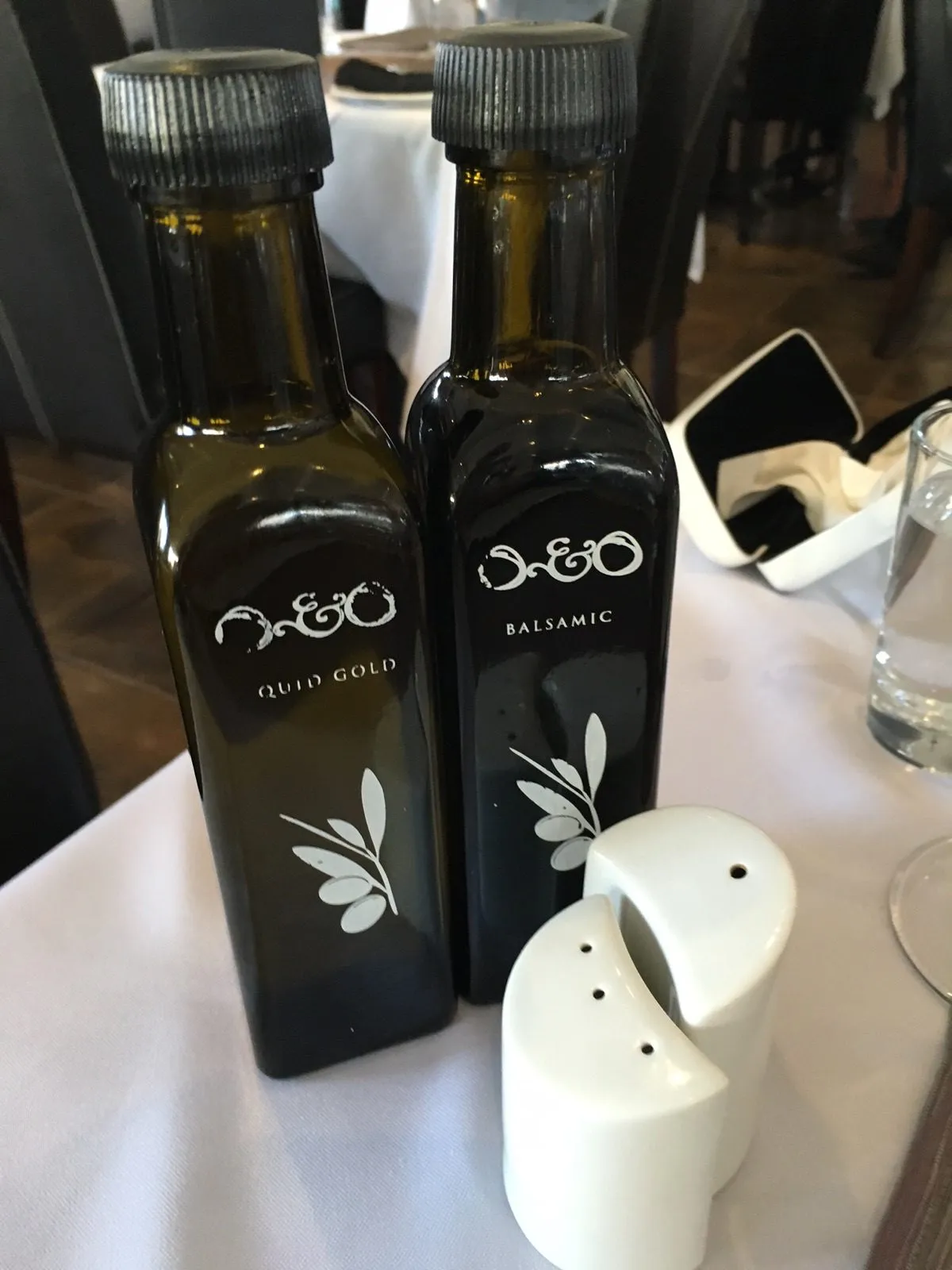 Oil and vinegar bottles on the table