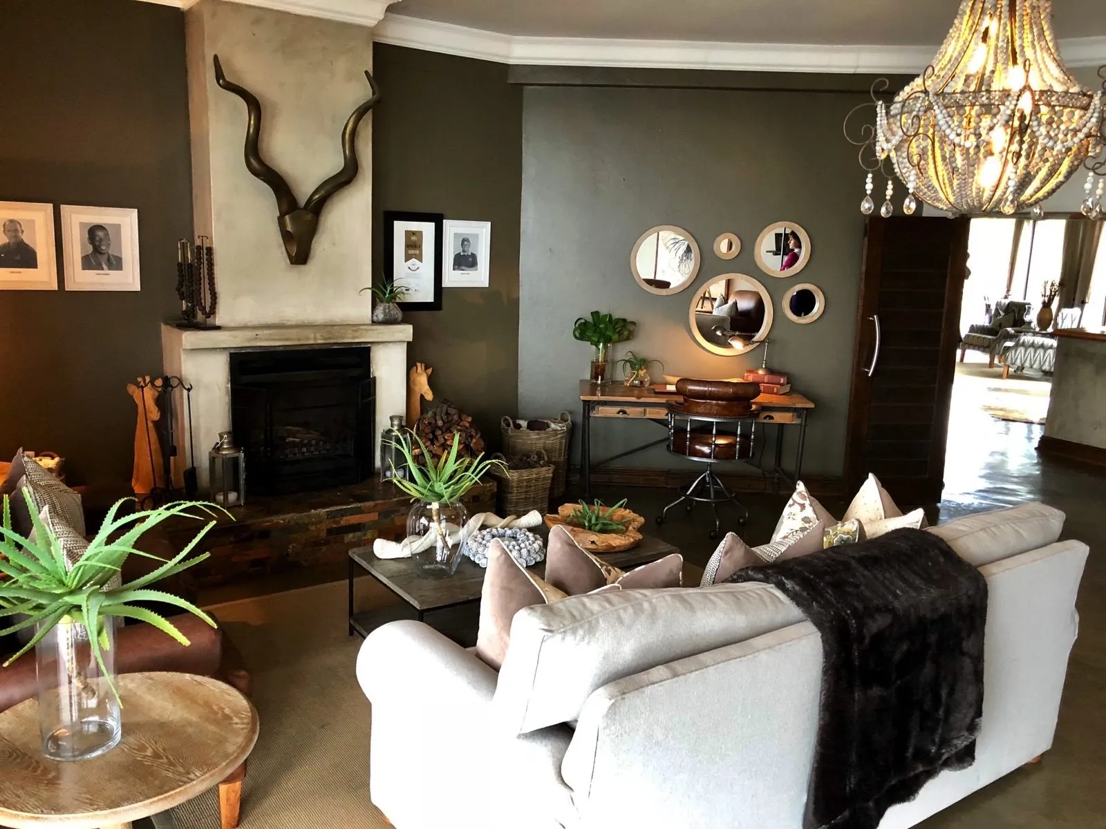 The lounge with its fireplace