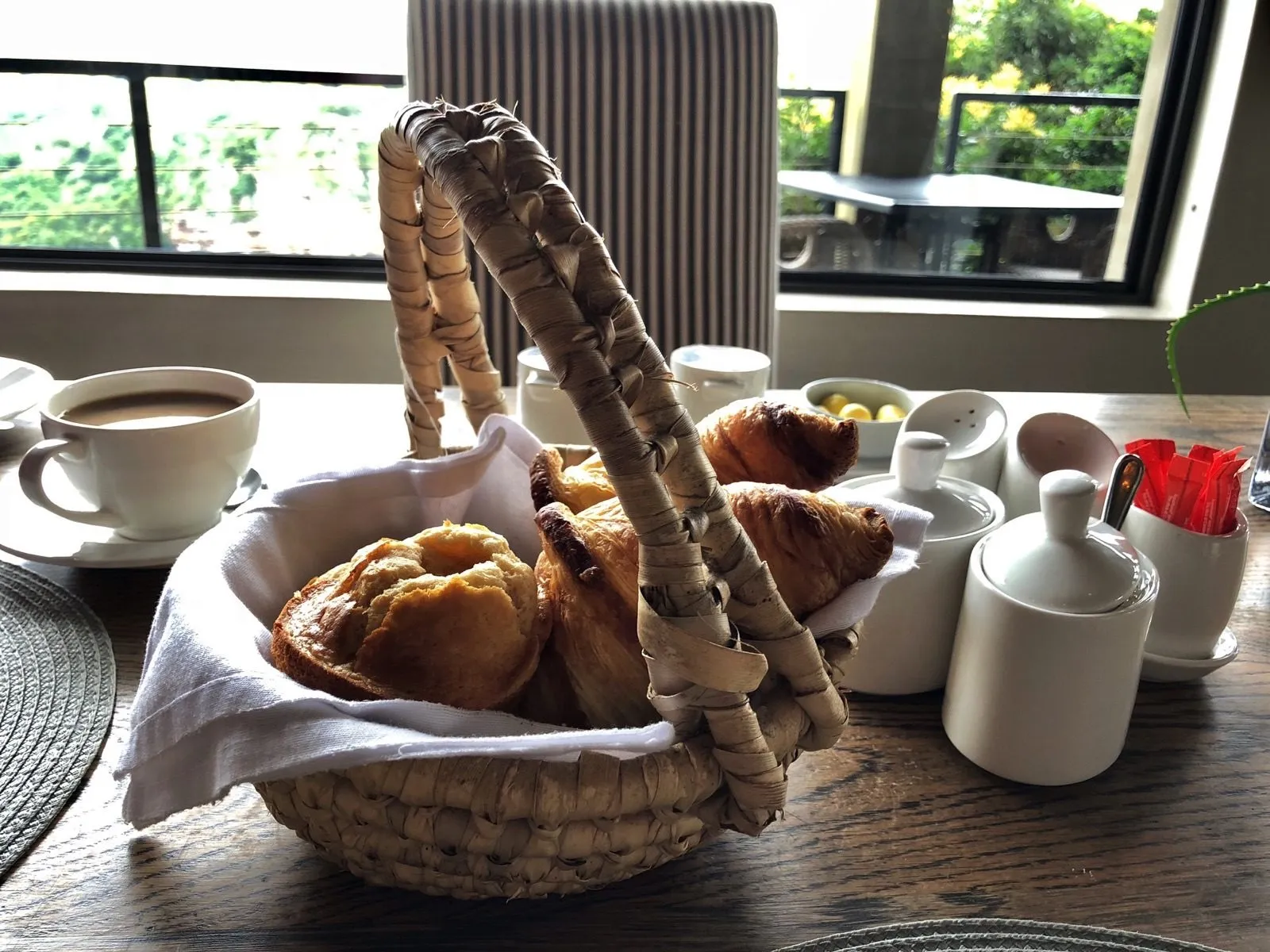 Fresh bread and coffee on the table