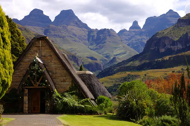 The little stone church below the peaks of the Central Berg